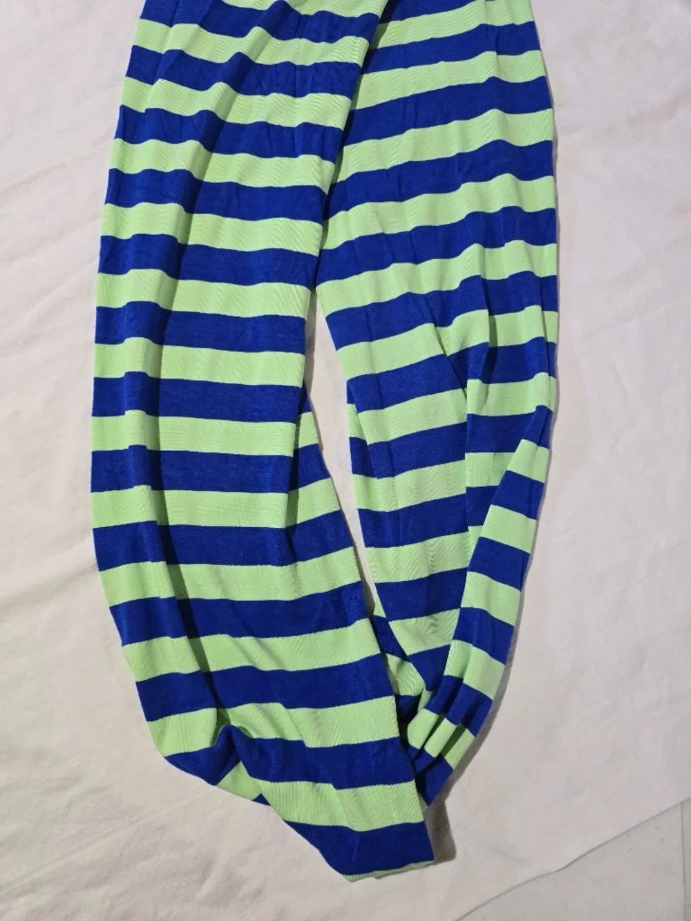 Ruffle Girl Infinity Scarf – Blue and Lime Green Striped – Lightweight Accessory